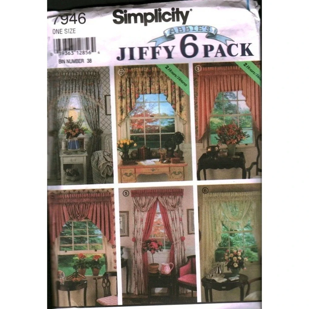 Simplicity 7946 Abbie's Jiffy 6 Pack Window‎ Treatments Sewing Pattern One Size